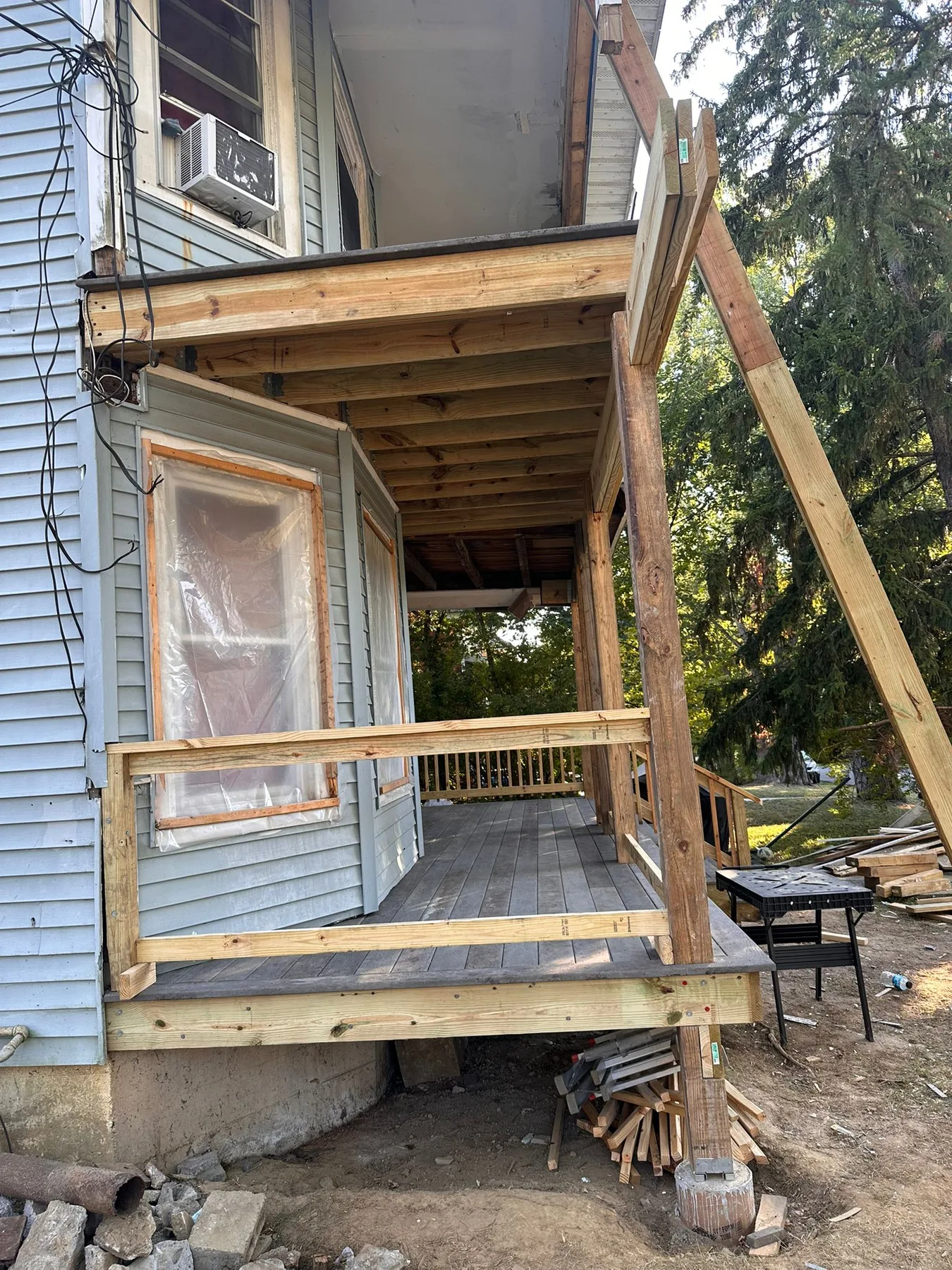 Porch framing in progress